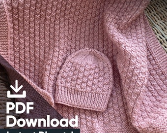 PDF Knitting pattern ~ Easy Baby Blanket ~ Reversible Design ~ Seesaw ~ English
