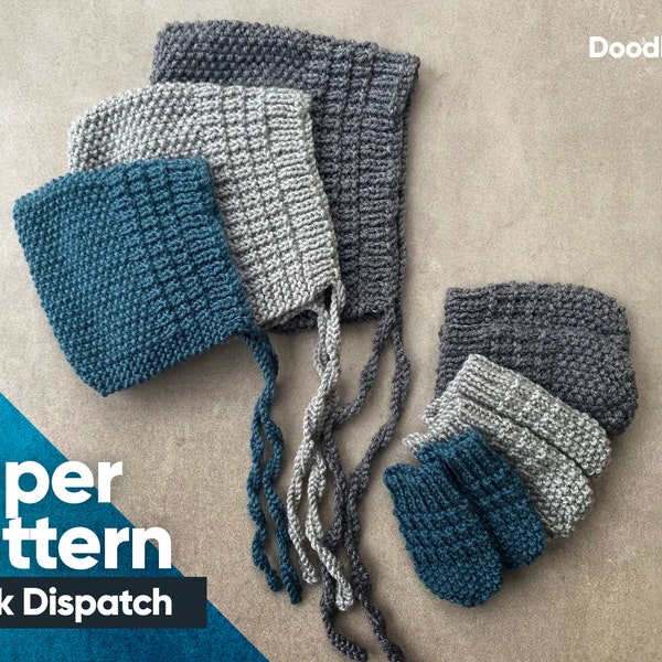 Paper Pattern - Knitting Pattern for Baby Bonnet and Mittens