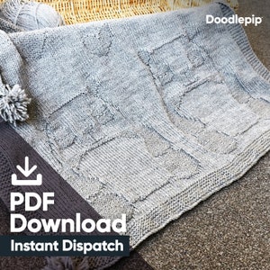 Easy Baby Knit Blanket Pattern - Panda and Hearts - DK yarn - pdf download