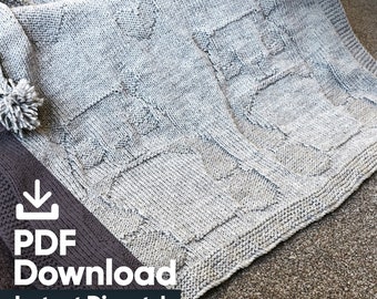 Easy Baby Knit Blanket Pattern - Panda and Hearts - DK yarn - pdf download
