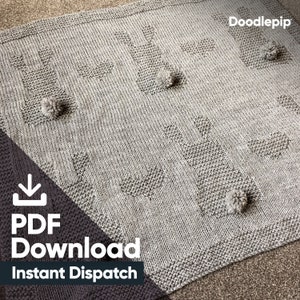 Multi Size - Easy Baby Knit Blanket Pattern - Bunny and Hearts - pdf download
