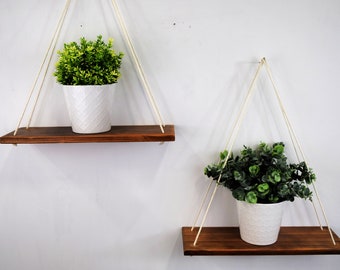 Rustic Hanging Rope Shelves: Barnwood Swing Shelf Set