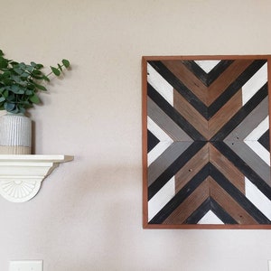 Geometric Wood Wall Art: Reclaimed Barnwood, Rustic Aztec Design