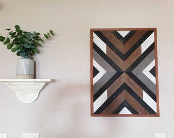 Geometric Wood Wall Art: Reclaimed Barnwood, Rustic Aztec Design
