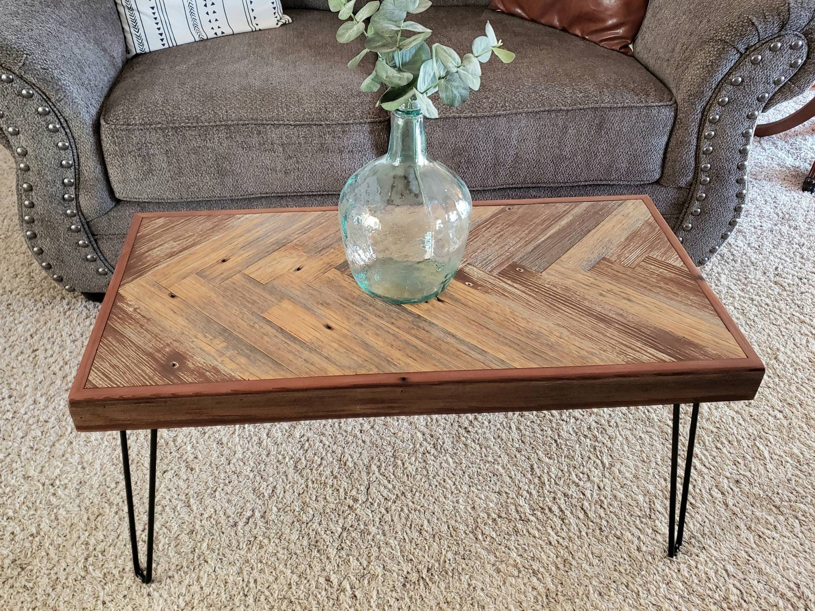 Reclaimed wood coffee table with hairpin legs deals