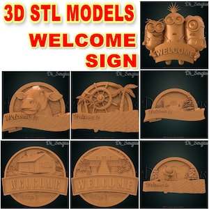 7PCS Wall Welcome Sign panel interior 3D STL model CNC router cnc machine milling relief Art Pattern Set Aspire Artcam 3D Printer Engraver
