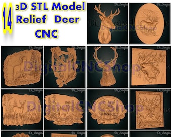 14 3D STL Model Animals wildlife Deer Panno Panel Relief for CNC Router Aspire Carving Engraver ArtCam 3D Printer Instant Download Digital