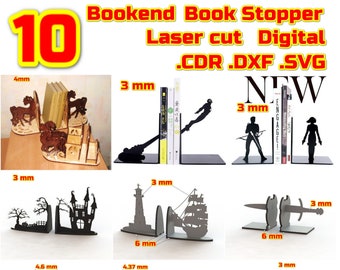 Book Stands, Laser Cut Wooden, BookEnd, Holder, Stopper, Mdf, DXF File, digital file, Laser  cnc , cdr, ai, pdf, download, carving machine