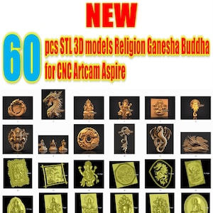 60 pcs STL 3D models Asia  Religion Ganesha Buddha Dracon Picture for CNC Artcam Aspire