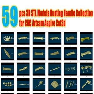 59 Stück 3D STL Modelle Jagdgriff Animal Collection für CNC Artcam Aspire Cut3d