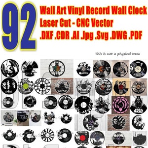 92 projets Mur, art, vinyle, disque, horloge murale, découpe laser cnc, vecteur, DXF, CDR, AI, Jpg, Svg, numérique, fichier cdr dxf