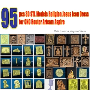95 3D STL Model Jesus and Cross Icon Pano Relief for CNC Router Aspire Artcam Carving Instant Download Digital Product 3D Printer Engraver