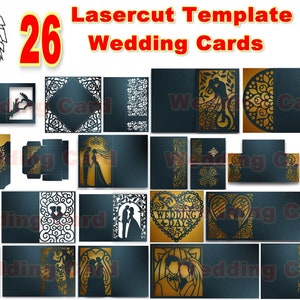 Klappkarte Hochzeitskarte, Hochzeitseinladung Lasercut Vorlage SVG DXF CDR Schneidedatei, Silhouette Cameo, Digitaler sofortiger Download Papierschnitt
