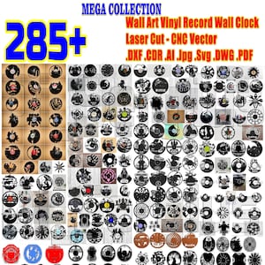 Mais de 285 projetos de decoração de parede de metal, arte, vinil, disco, relógio de parede, laser, corte, cnc, vetor, PDF, CDR, AI, dxf, dwg, svg, digital, arquivo, jpg