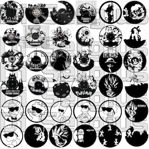 Design personalizzato 36 progetti Decor Cartoon, modello anime, bundle, arte, vinile, disco, orologio da parete, taglio laser cnc, vettore DXF digitale, metallo