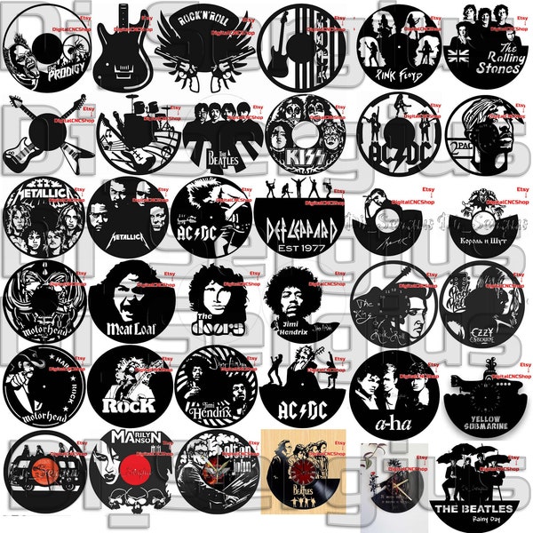 Custom Design 36 Projects Decor Music Rock Roll Template, Bundle, Art, Vinyl Record,Clock, Laser Cut, Vector DXF pattern AI Digital, Metal 1