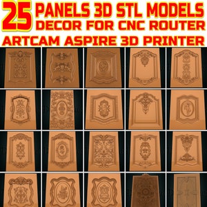 25 STL 3D Modelle Panels Dekor Möbel Bild Ornament Set Muster Relief Board Digital für CNC Fräser Aspire Artcam 3D Drucker Carving
