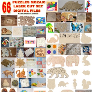 66 Puzzles, Mosaik Meerestiere Karte Transport Kinder Kind Fraktal Dateien svg Ai Cdr Eps Vektorpläne, Laser cnc Muster Laserschnitt Digital