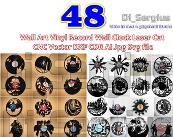 48 Projects cutting  file cdr dxf Wall clock Wall, Art, Vinyl, Record, Wall Clock, Laser Cut cnc, Vector, DXF, CDR, AI, Jpg, Svg, Digital