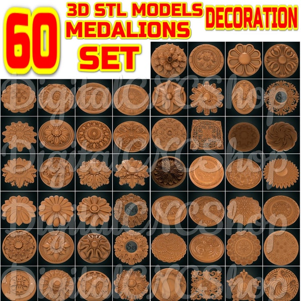 60pcs Medalions, Decoration, 3D STL Models, Decor, Pack, Furniture, Picture, STL file, stl, 3d cnc, file, router, 3d stl, carving machine