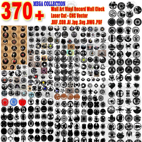 370+ Projects Decor Template Wall, Art, Vinyl, Record, Wall Clock, Laser Cut cnc, Vector, DXF, CDR, AI, Svg, Digital, file cdr dxf cutting