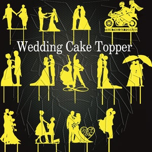 Mariage, décoration de gâteau, les mariés, découpé au laser, silhouette, décorations de gâteau, décoration de gâteau, vecteur, fichier de coupe, fichier numérique Cdr, DXF, PDF, SVG