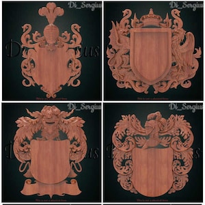 6 3D STL Models Coat of arms Badge Relief for CNC Router Aspire Artcam Carving Download Digital Product 3D Printer