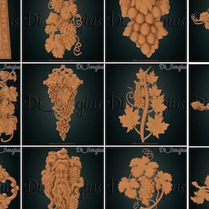 30 pcs Grapes 3D STL Vine pattern Wood Route Relief Grape for CNC Router Engraver, Carving Machine, Relief, Artcam, Aspire, VCarve, Cutt3D