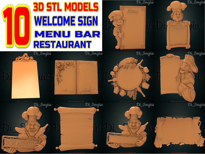 New 10 3D STL Models Menu Bar Sign for CNC Router Etsy