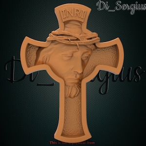 3D STL Model, Jesus, and Cross Pray Pano Relief for CNC Router Aspire Artcam Carving Instant Download Digital Product 3D Printer Engraver