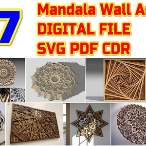 7 Stück Mandala, 3D Herbst, Laser Cut DXF, Multilayer Design, Laser Cut Mandala, Multilayer Mandala für Cricut, glowforge Muster Wal