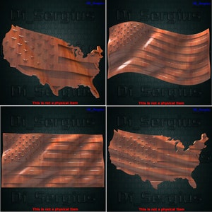 Nuovo modello 3D STL bandiera e mappa ondulate degli USA America Pack Pano Relief per CNC Router Aspire Artcam Carving Download Prodotto digitale Stampante 3D
