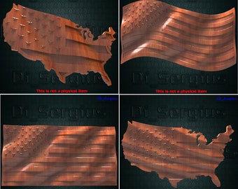 New 3D STL Model Wavy USA Flag and Map America Pack Pano Relief for CNC Router Aspire Artcam Carving Download Digital Product 3D Printer
