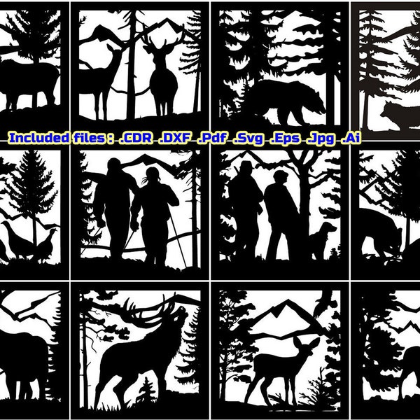 Wildlife Deer Horse nature clipart Wall Panel Frames art Decorative Dxf Eps Cdr Ai pdf digital files of PLASMA LASER Cut Cnc