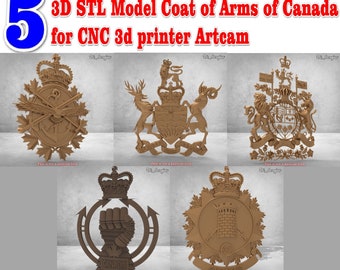 5pcs 3D STL Model, Coat of Arms, of Canada, for 3d printer, Artcam, Relief, for CNC, Router, Aspire, Carving, Digital, Product,