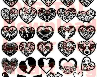 Floral Heart SVG Bundle, Paper Cut, Laser Cut File (Digital Download)