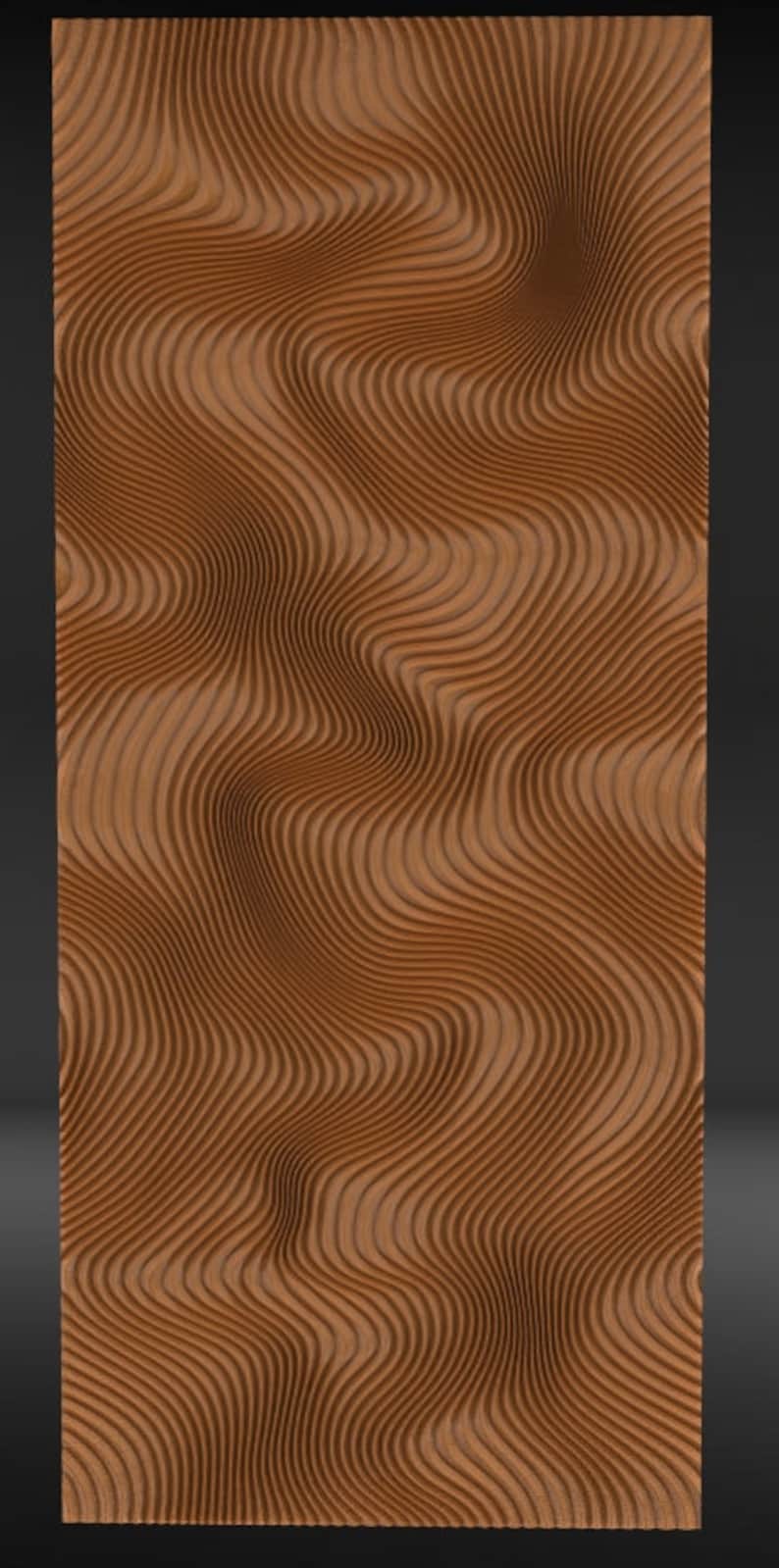 May include: A brown wood panel with a wavy, textured pattern. The wood has a natural grain and a warm, rich color.