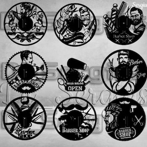 9 Projects Barber Shop Decor metal Wall, Art, Vinyl, Record, Wall Clock, Laser Cut cnc, Vector, CDR, AI, Svg, Digital, file cdr