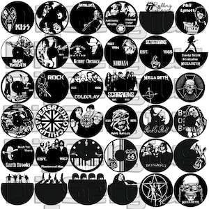 Conception personnalisée, 36 projets, modèle de musique rock roll, lot, oeuvre d'art, vinyle, disque, horloge murale, découpe laser, motif DXF vectoriel numérique #2