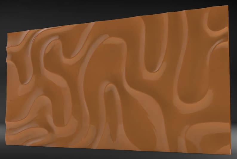 May include: A brown wall panel with a wavy, abstract design. The panel has a smooth, glossy finish.