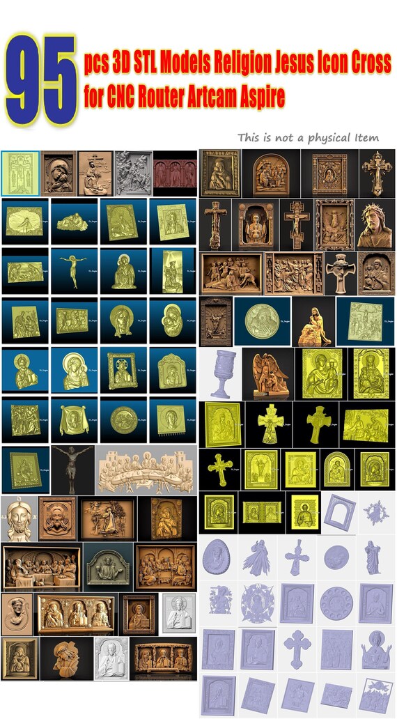 Jesus & Cross 3D STL Model Icons, CNC Relief Carving (Digital Download)