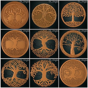 9pcs, Tree of Life, Celtic, 3D STL Model, CNC Router, Engraver, Artcam, Aspire, CNC files, Series, Wood, Art, Wall Decor, digital download