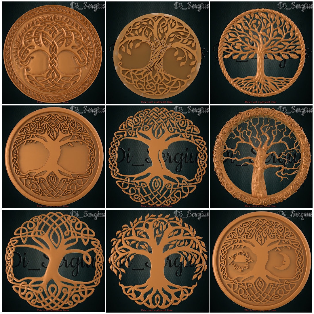 3 3D STL Models Family Tree Panel for CNC Router Carving Machine Artcam aspire 