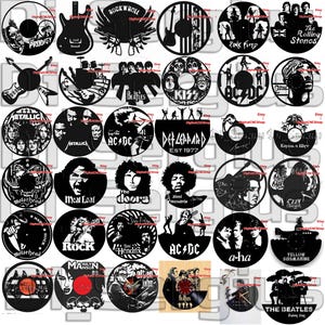 Conception personnalisée, 36 projets, modèle musique rock roll, lot, oeuvre d'art, disque vinyle, horloge, découpe laser, motif DXF vectoriel AI numérique, métal 1