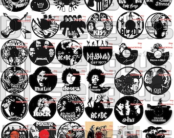 Custom Design 36 Projects Decor Music Rock Roll Template, Bundle, Art, Vinyl Record,Clock, Laser Cut, Vector DXF pattern AI Digital, Metal 1