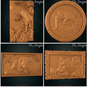 3D STL Modell Tiger Pano Relief 3D stl Sammlung für CNC Fräser Aspire Artcam Carving Sofort Download Digitales Produkt 3D Drucker
