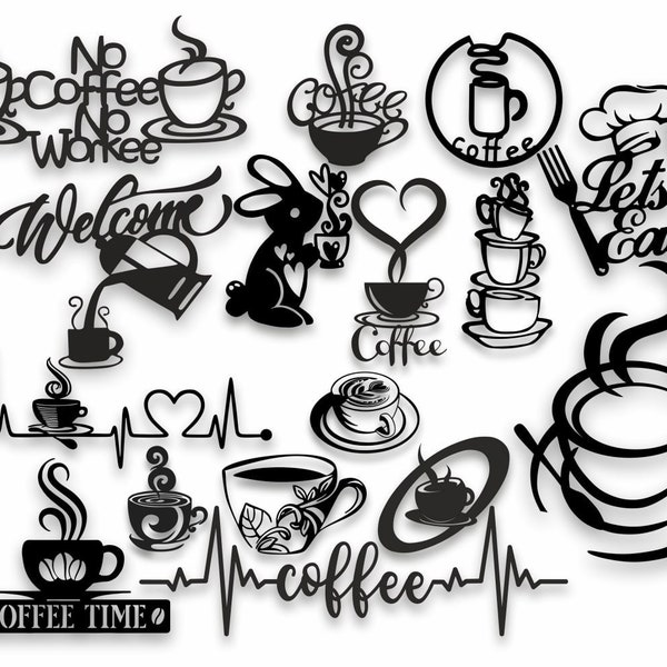 Coffee, Coffee SVG, Cafe SVG, Decor, Wall, Svg, Home, Set laser, cut file, For Silhouette, Clipart Cricut Machines, Svg, Pdf, Eps, Ai