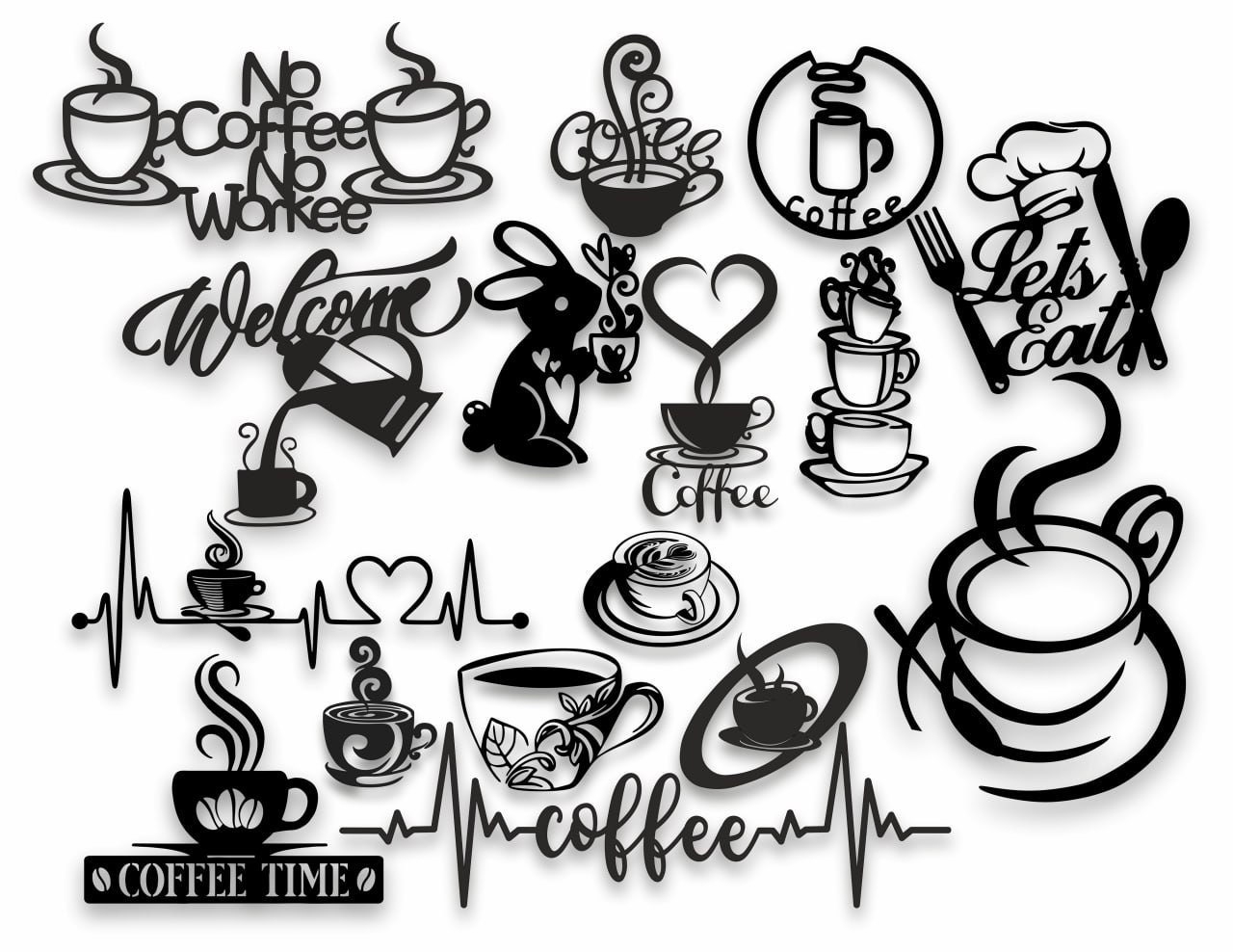 Coffee, Coffee SVG, Cafe SVG, Decor, Wall, Svg, Home, Set laser, cut file, For Silhouette, Clipart Cricut Machines, Svg, Pdf, Eps, Ai