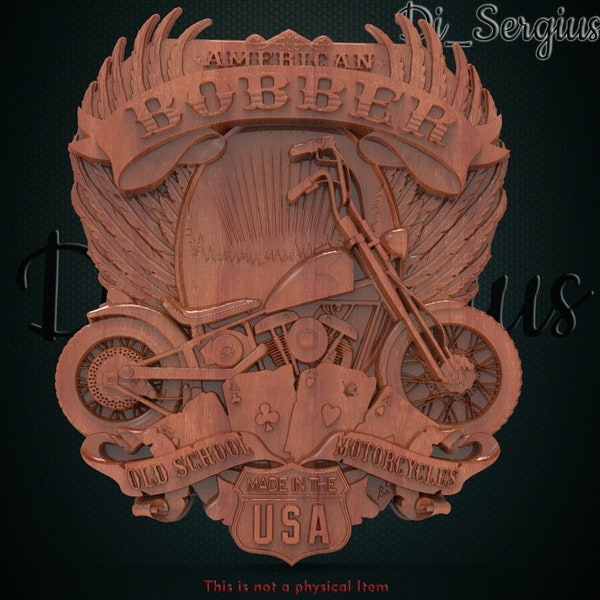 3D STL Model Bobber old school usa Bike Motorcycle Bas Relief for CNC Router Aspire Artcam Carving Download Digital Product 3D Printer