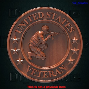 3D STL Model Veteran USA Flag Army Sign for CNC Router wood Aspire Vcarve Carving Instant Download Digital Product 3D Printer Engraver
